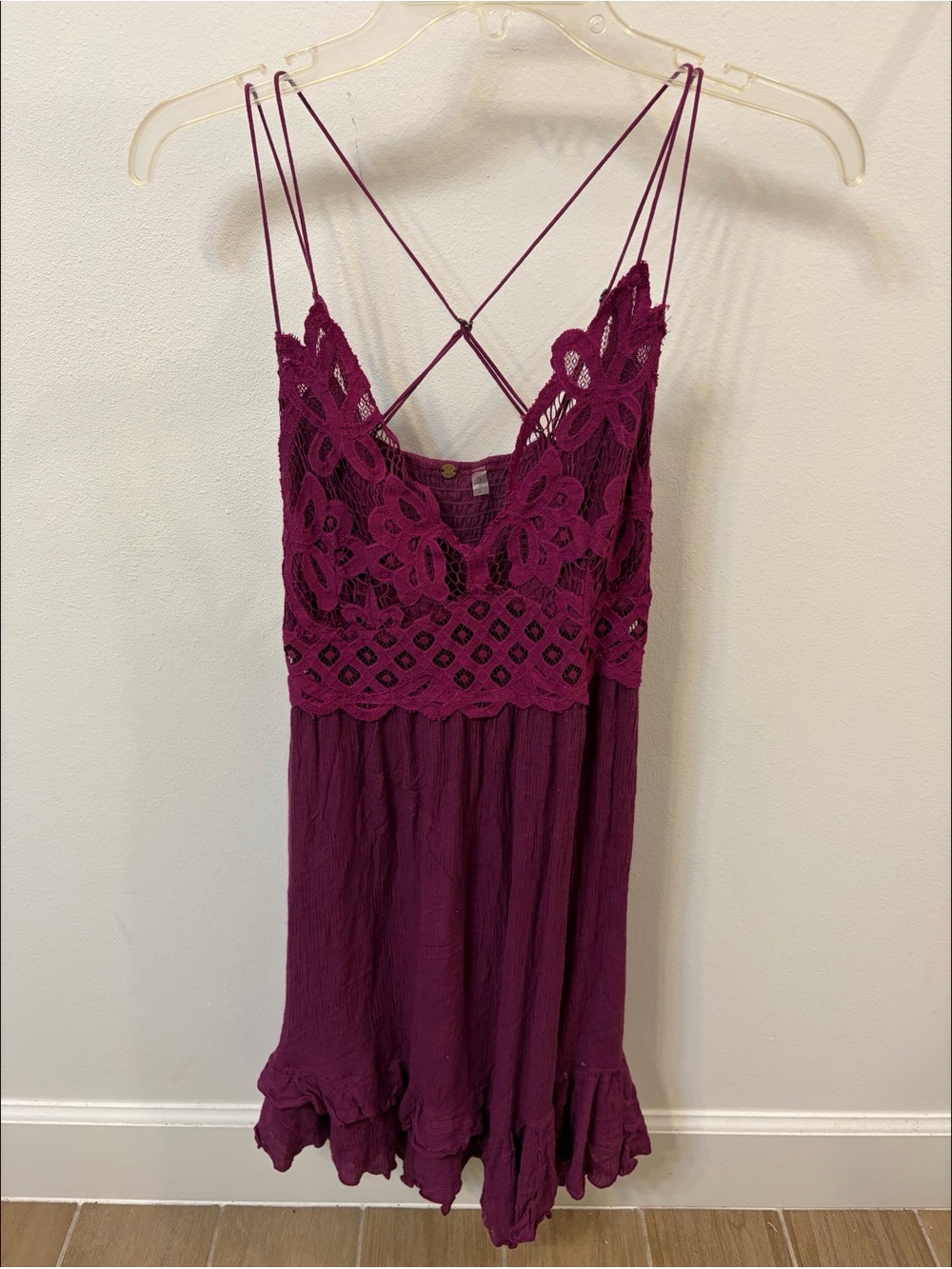 Free People Lace Bodice Spaghetti Strap Dress in Rich Plum